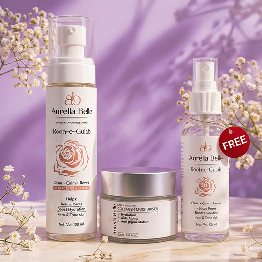 The Aurella Belle Hydration Duo: Rose Water & Collagen Moisturiser Combo for Hydrated, Soft & Glowing Skin
